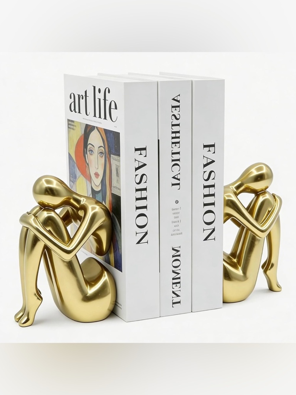 Gold tone MODERN Contemplating WOMEN the thinker sleek smooth Resin bookends